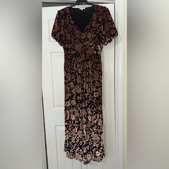 Baltic Born Floral Velvet Maxi Dress - Black and Brown - Picture 3 of 5